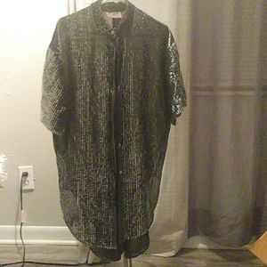 Metalic black and silver sheer blouse.